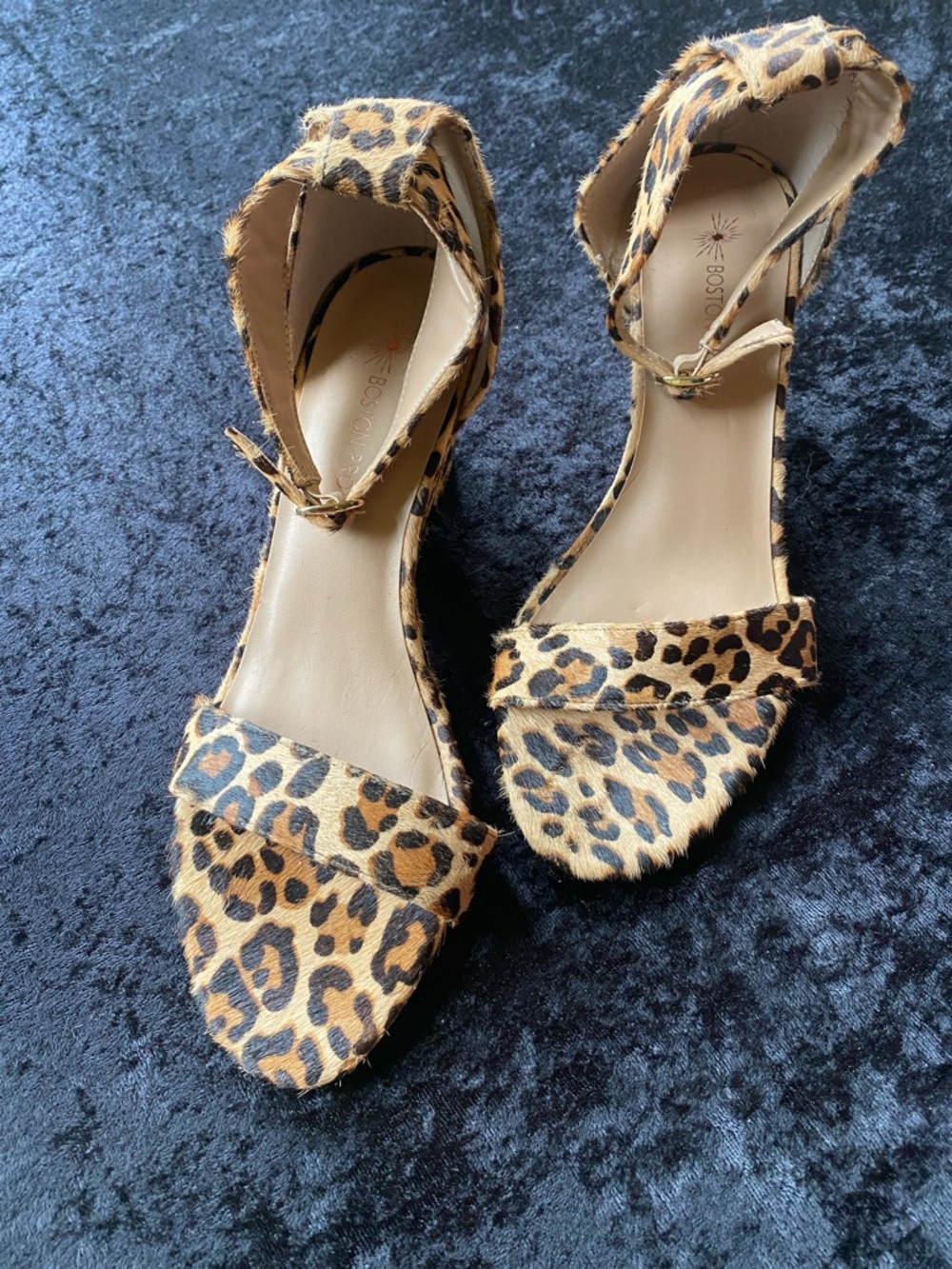 Boston Proper Leopard Print Ankle Strap Heels - Tan & Black